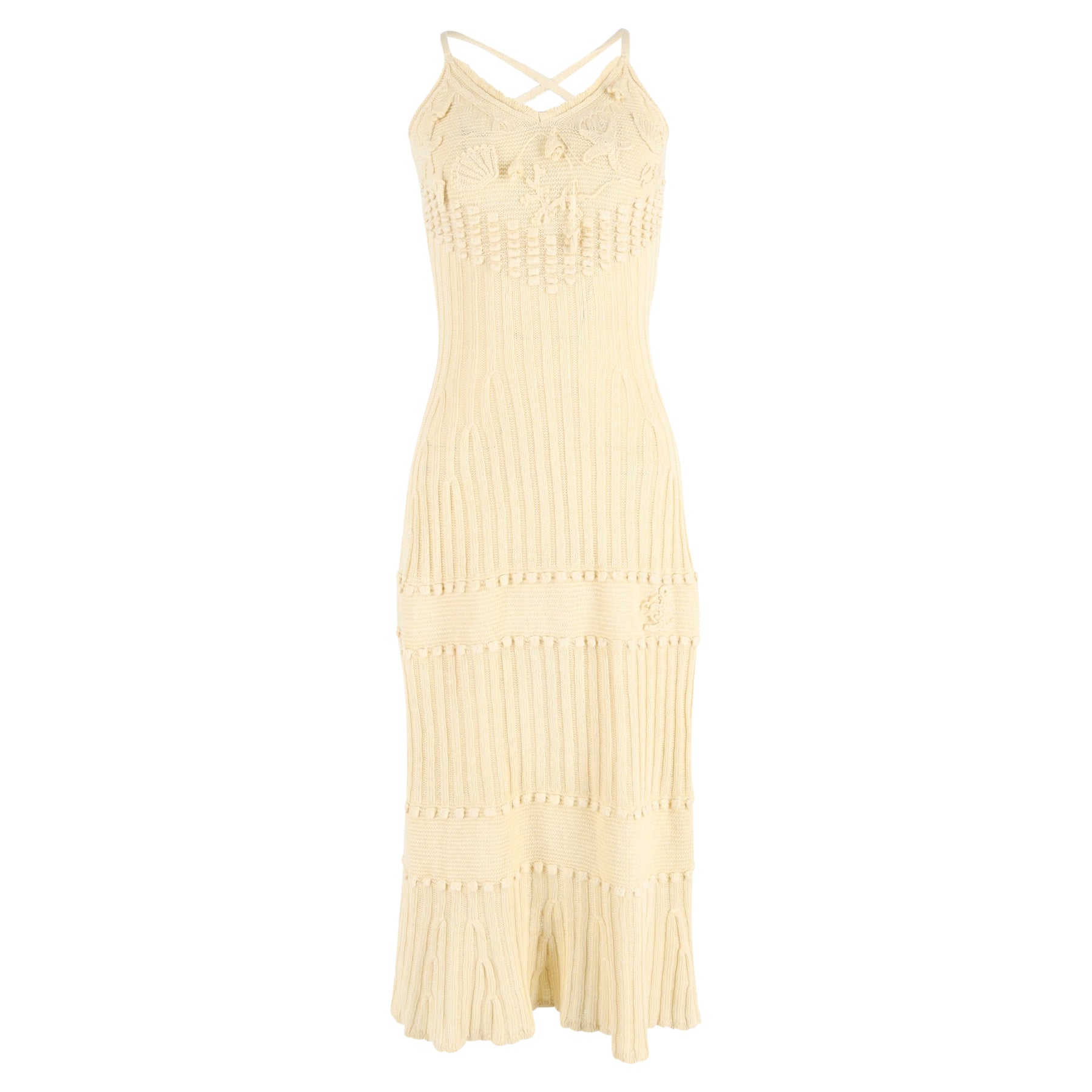 Etro Midi Strickkleid mit V-Ausschnitt aus gelbem Leinen