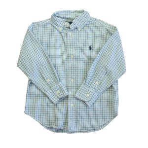 Ralph Lauren Jungen aqua , schwarz plaid Knopf nach unten langen Ärmel 7805821288508