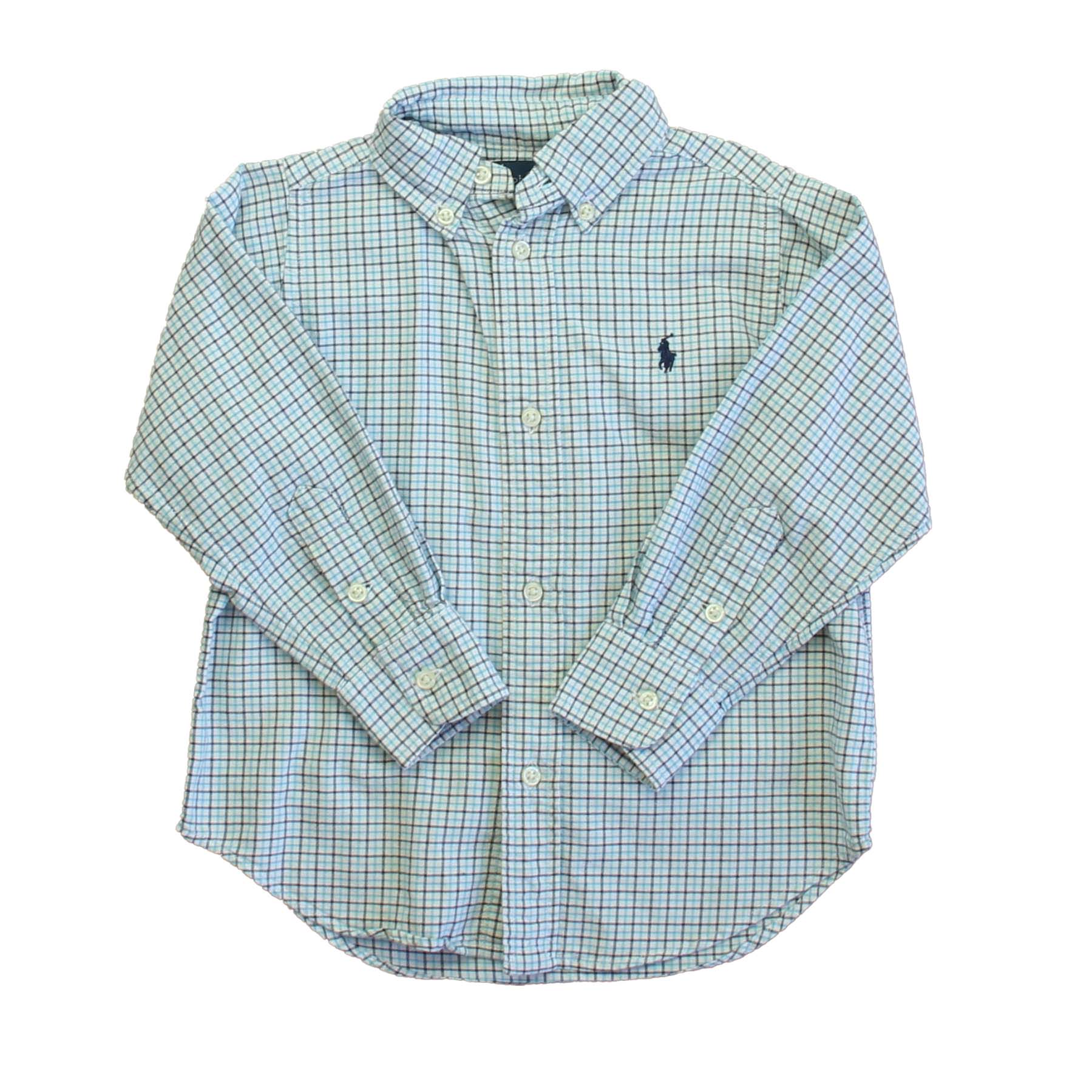 Ralph Lauren Jungen Aqua – Schwarz kariert mit Knopfleiste Langarm