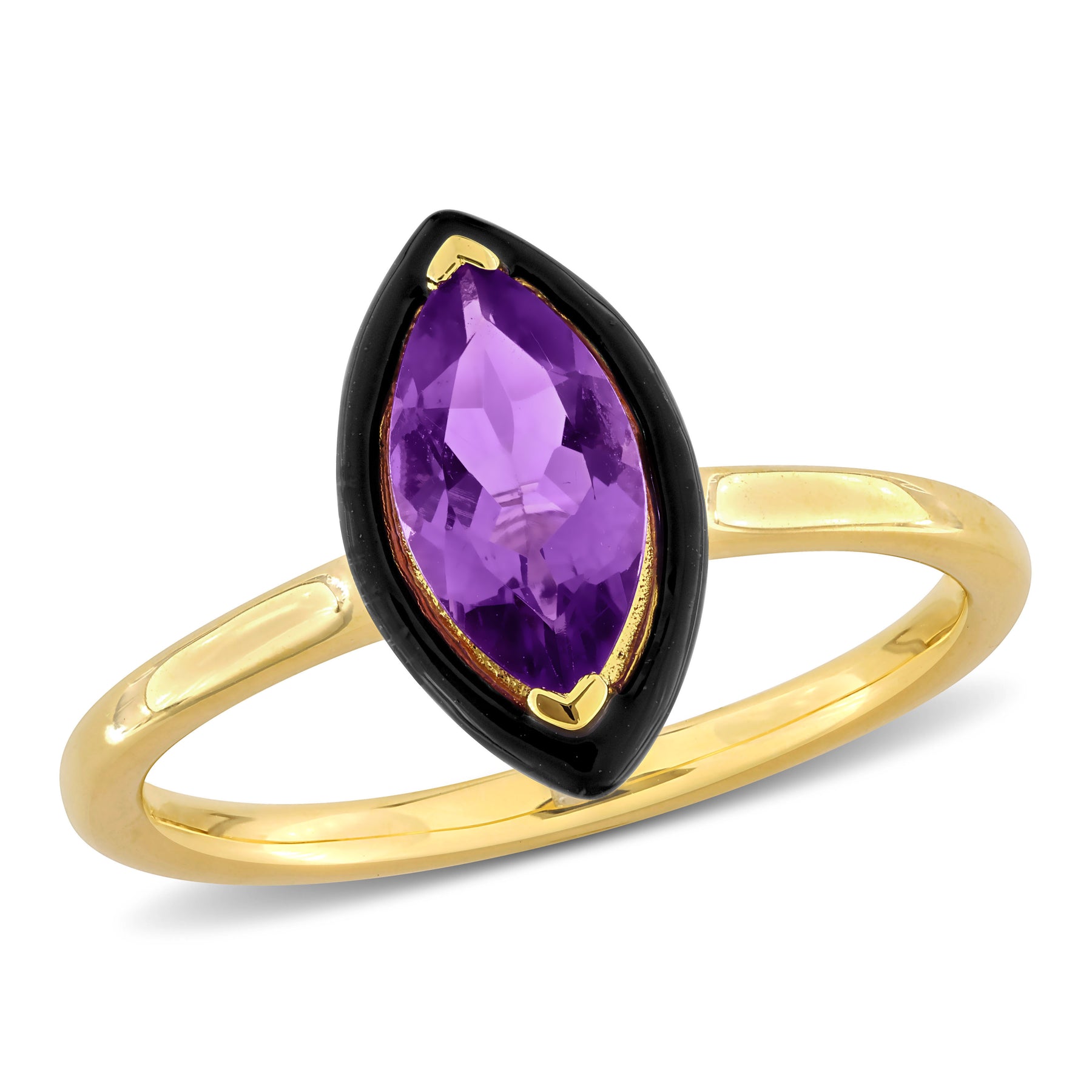 Mimi & Max 1ct TGW Marquise-Cut Amethyst Schwarz Emaille Halo Ring Gelb Silber