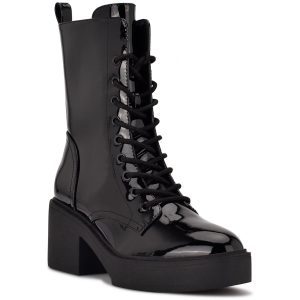 Kampf- und Schnürstiefel mit Prägung aus Kunstleder
