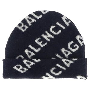 Balenciaga Logo Strickmütze aus schwarzer Wolle