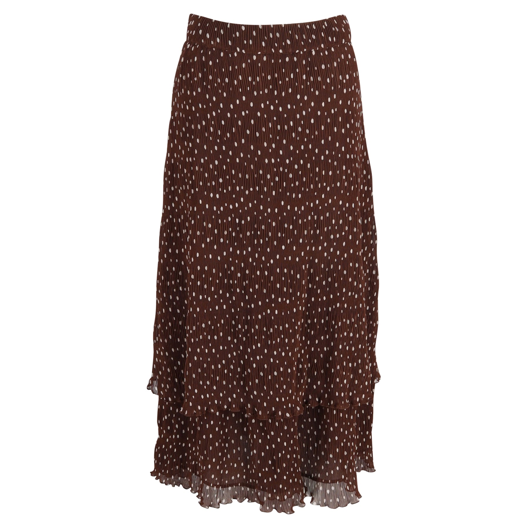 Ganni Plissee-Polka-Dot Midirock aus braunem Polyester