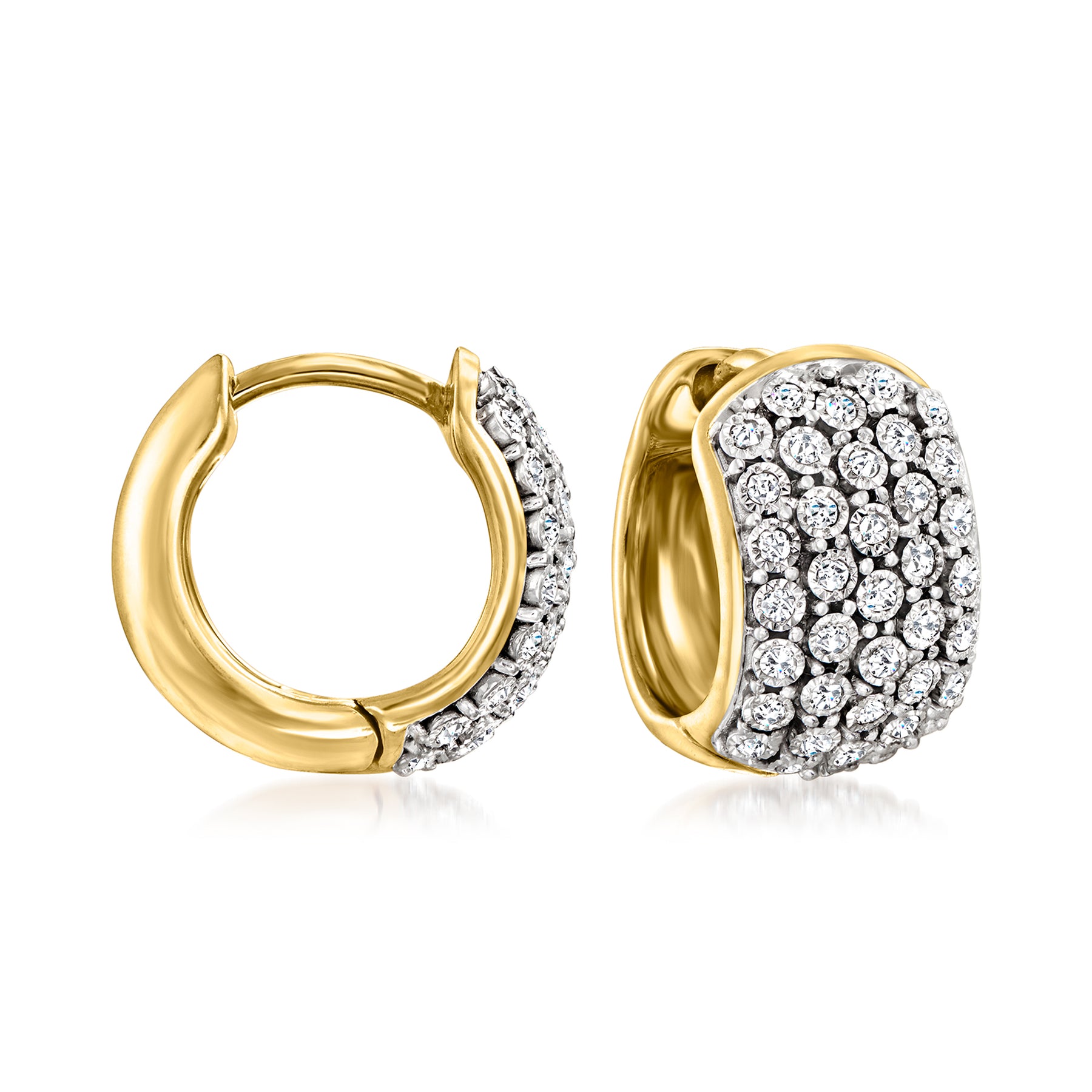 Ross-Simons Pave Diamant Huggie Creole Ohrringe in 18kt Gold über Sterling