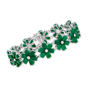 Ross-Simons Emerald and . Diamond Flower Armband aus Sterling Silber