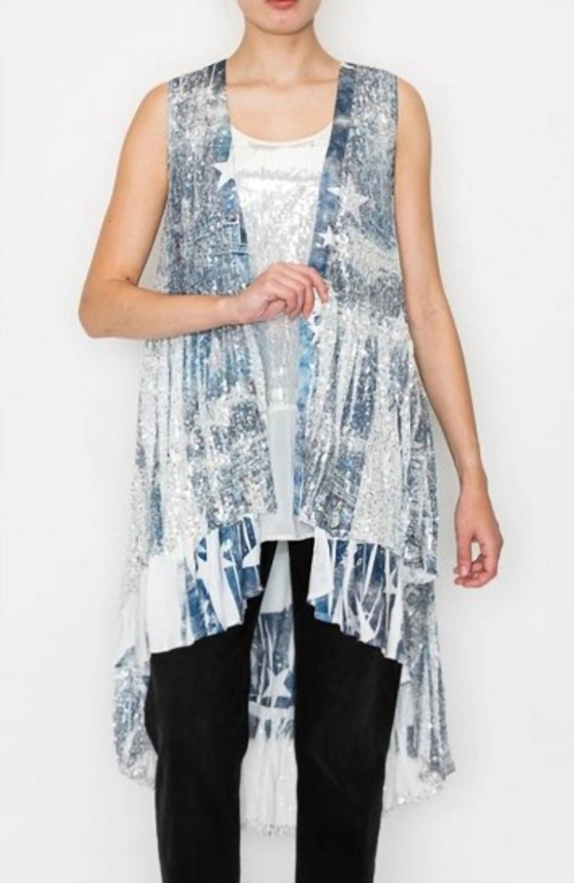 Denim Star Paillettenweste in Grau