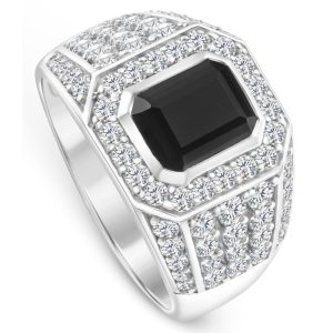 Men-s 1 1/2Ct Diamant & Smaragd Onyx Ring weiß, gelb oder Roségold Labor gewachsen
