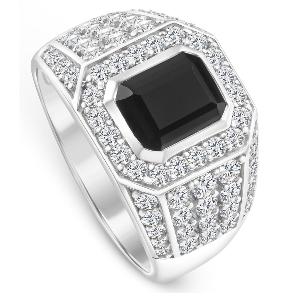 Herren 1 1/2Ct Diamant & Emerald Onyx Ring Weiß, Gelb oder Roségold Lab gewachsen