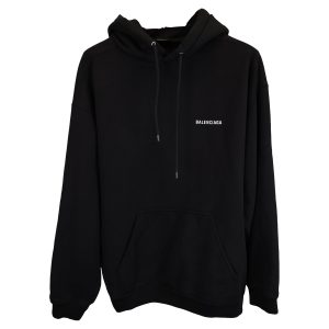 Balenciaga Terry Logo Pullover-Kapuzenpullover aus schwarzer Baumwolle