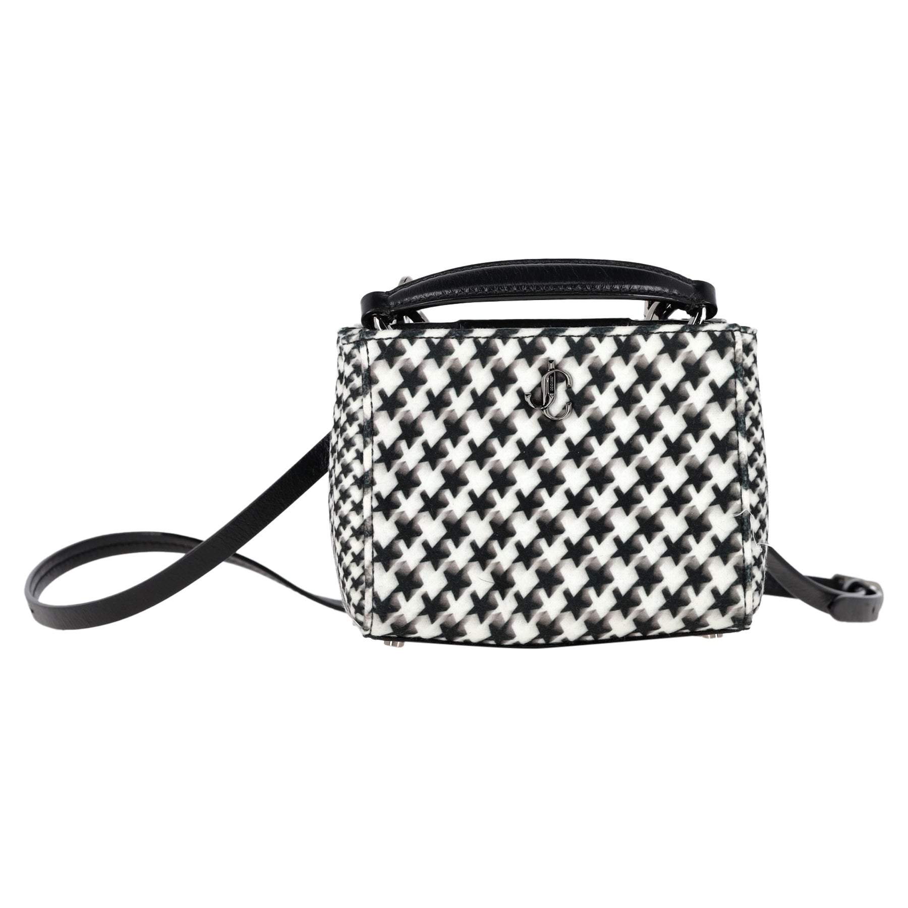 Jimmy Choo Varenne Houndstooth-Muster Mini-Top-Handle-Tasche aus mehrfarbiger Wolle und Leder