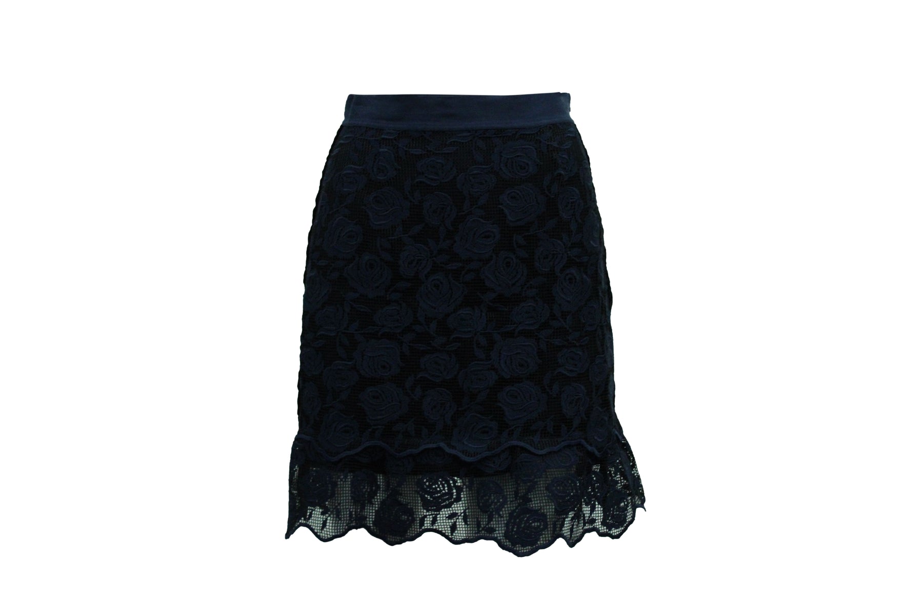 Sandro Dee Rose Muster Spitze Rock aus dunkelblauem Polyester
