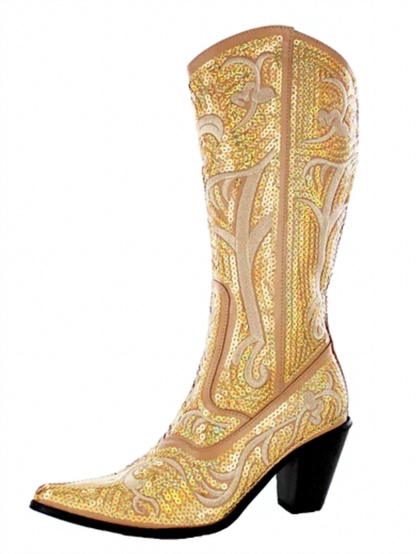 Große Pailletten Stiefel in Gold