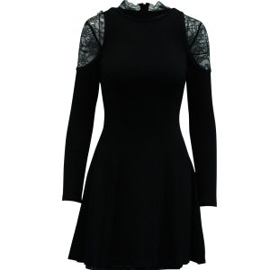 Alice + Olivia Kurzes Kleid mit Spitzenkragen aus schwarzer Viskose