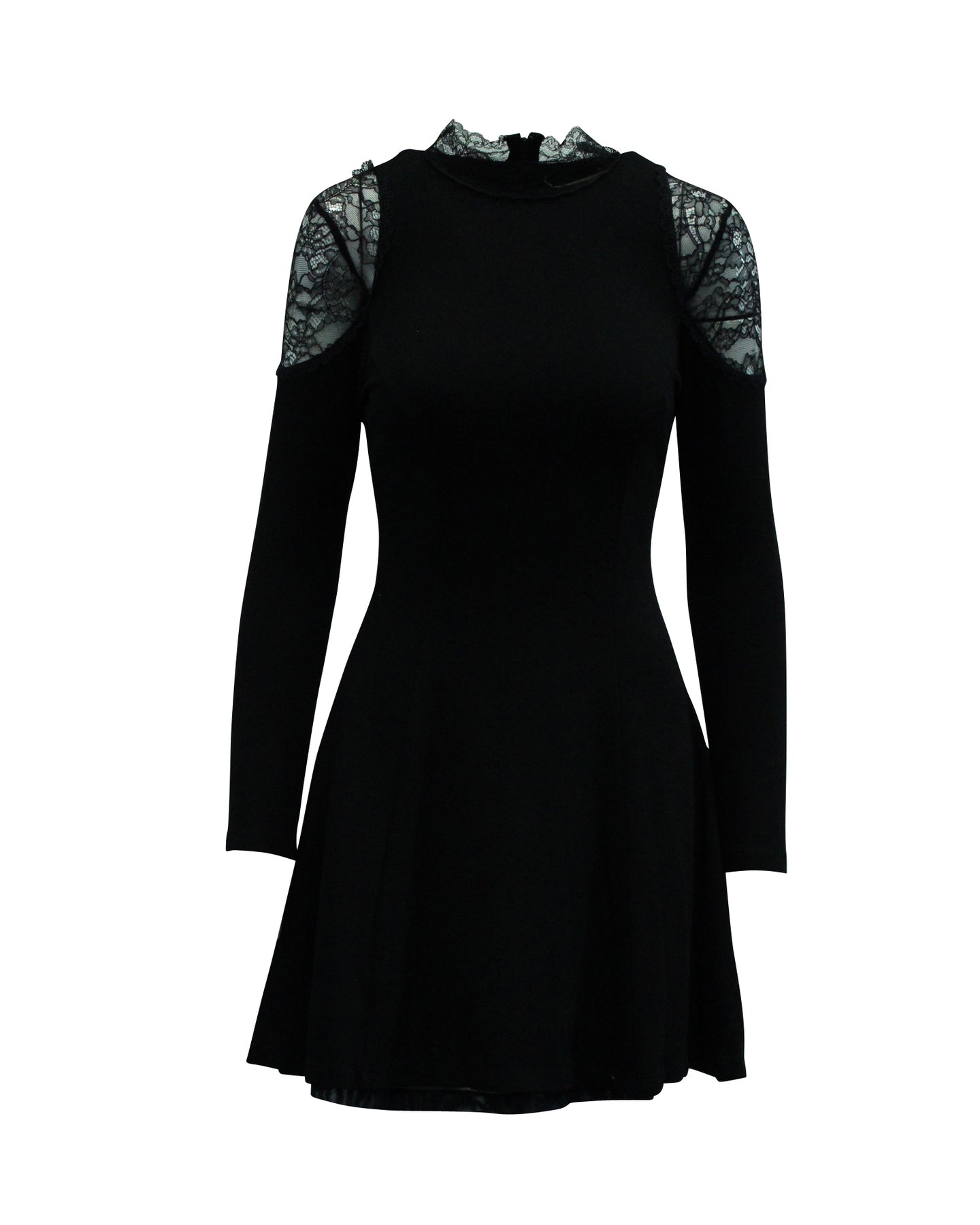 Alice + Olivia Kurzes Kleid mit Spitzenkragen aus schwarzer Viskose