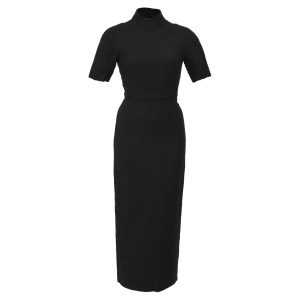 Emilia Wickstead Midi High-Neck offenes Rückenkleid in schwarzem Tweed 7833184862268
