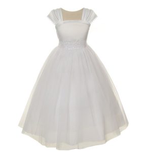 kleine Mädchen weiß satin mesh Perlenarbeiten Blumenmädchen Kleid 2-6