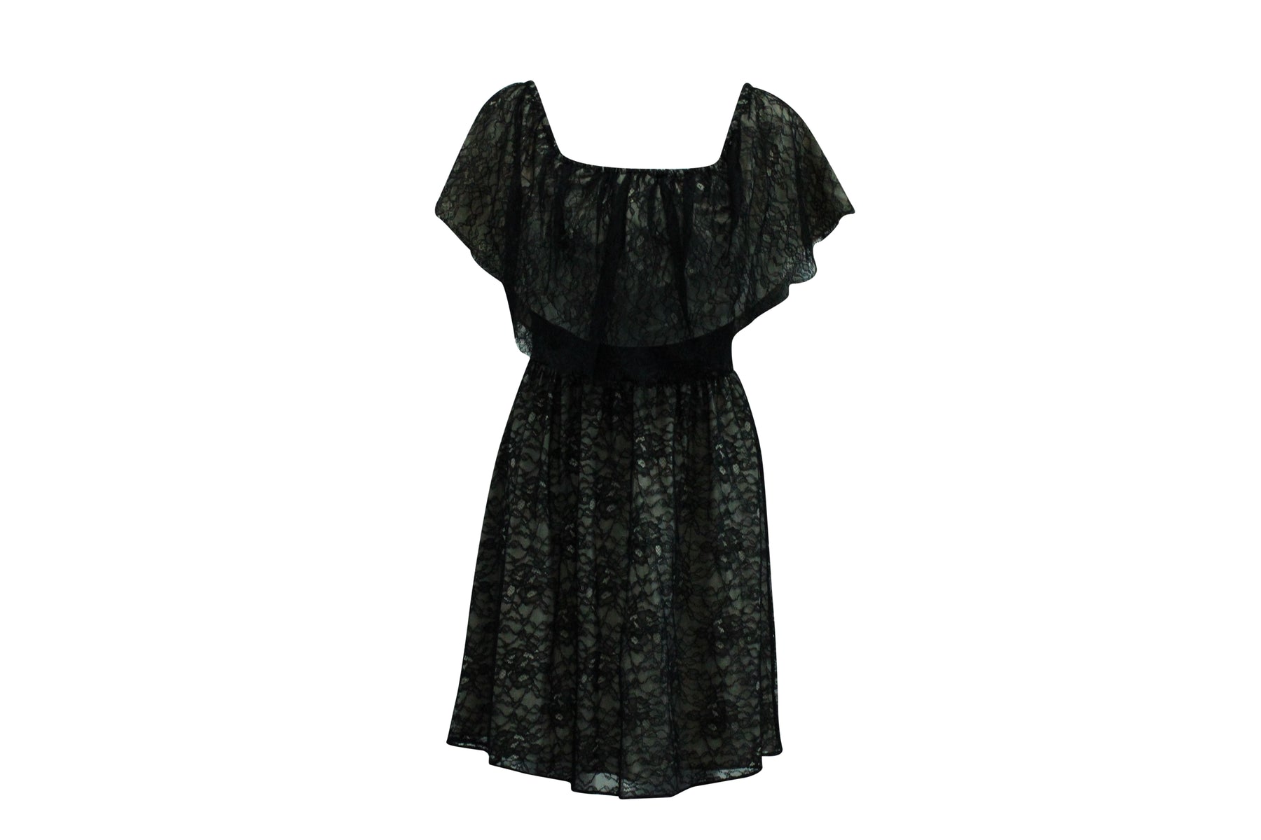 Alice + Olivia Kurzes Kleid mit Spitzenausschnitt aus schwarzem Nylon