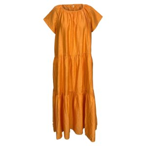 Wochenende Max Mara Nembi Midi Kleid aus orangefarbenem Leinen