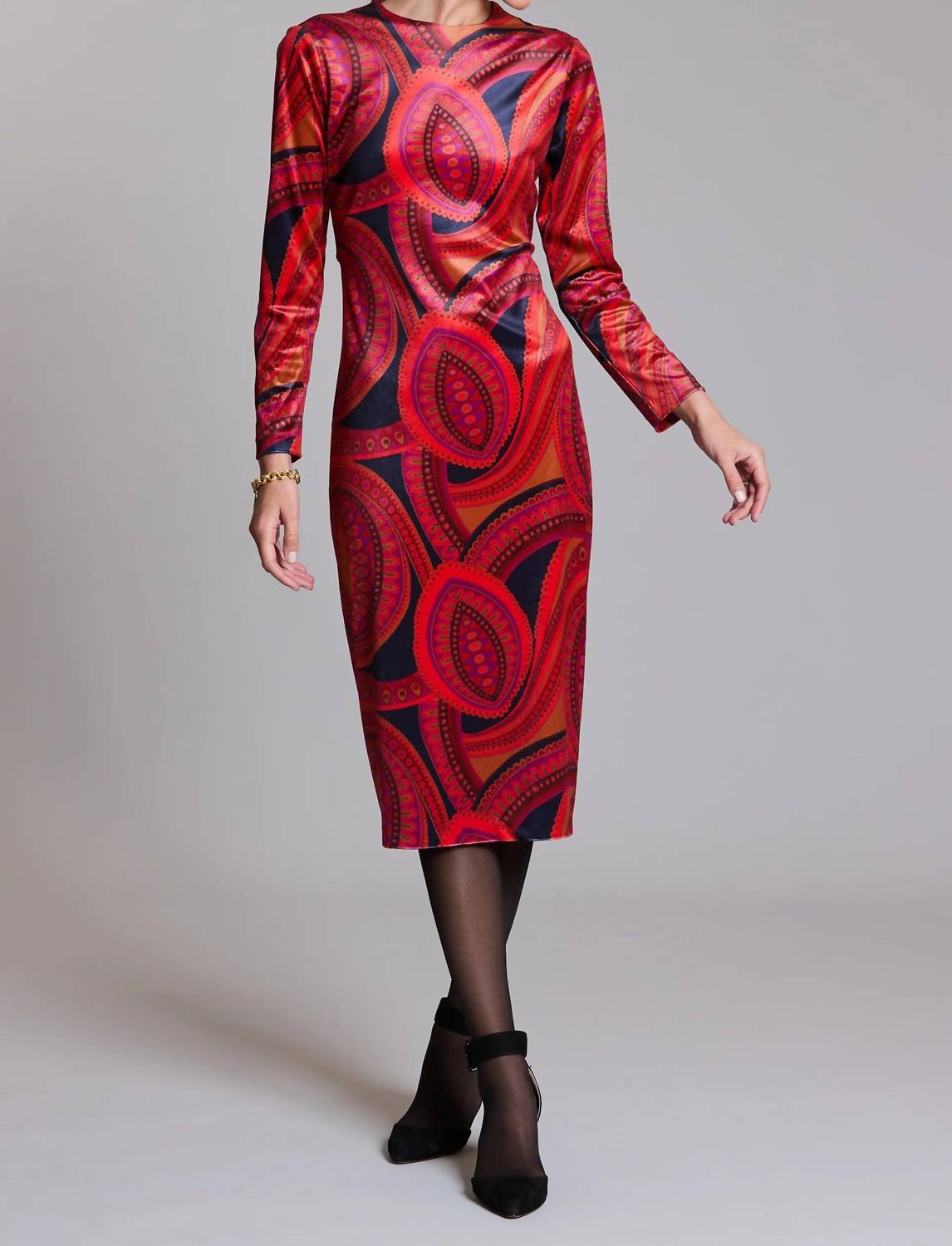 Dana Midi Samt Paisley Kleid in Mehrfarbig