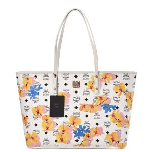 MCM Visetos Blumendruck mittel essenziell Zip Top Shopper Tote