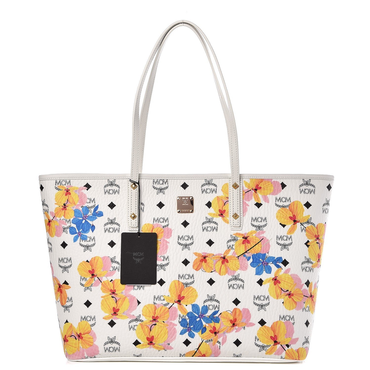 MCM Visetos Blumendruck mittel Essential Zip Top Shopper Tragetasche
