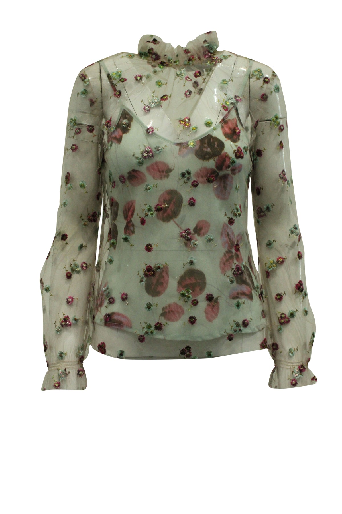 Luisa Beccaria florale bestickte Netzbluse aus mehrfarbigem Polyester 7833152061500