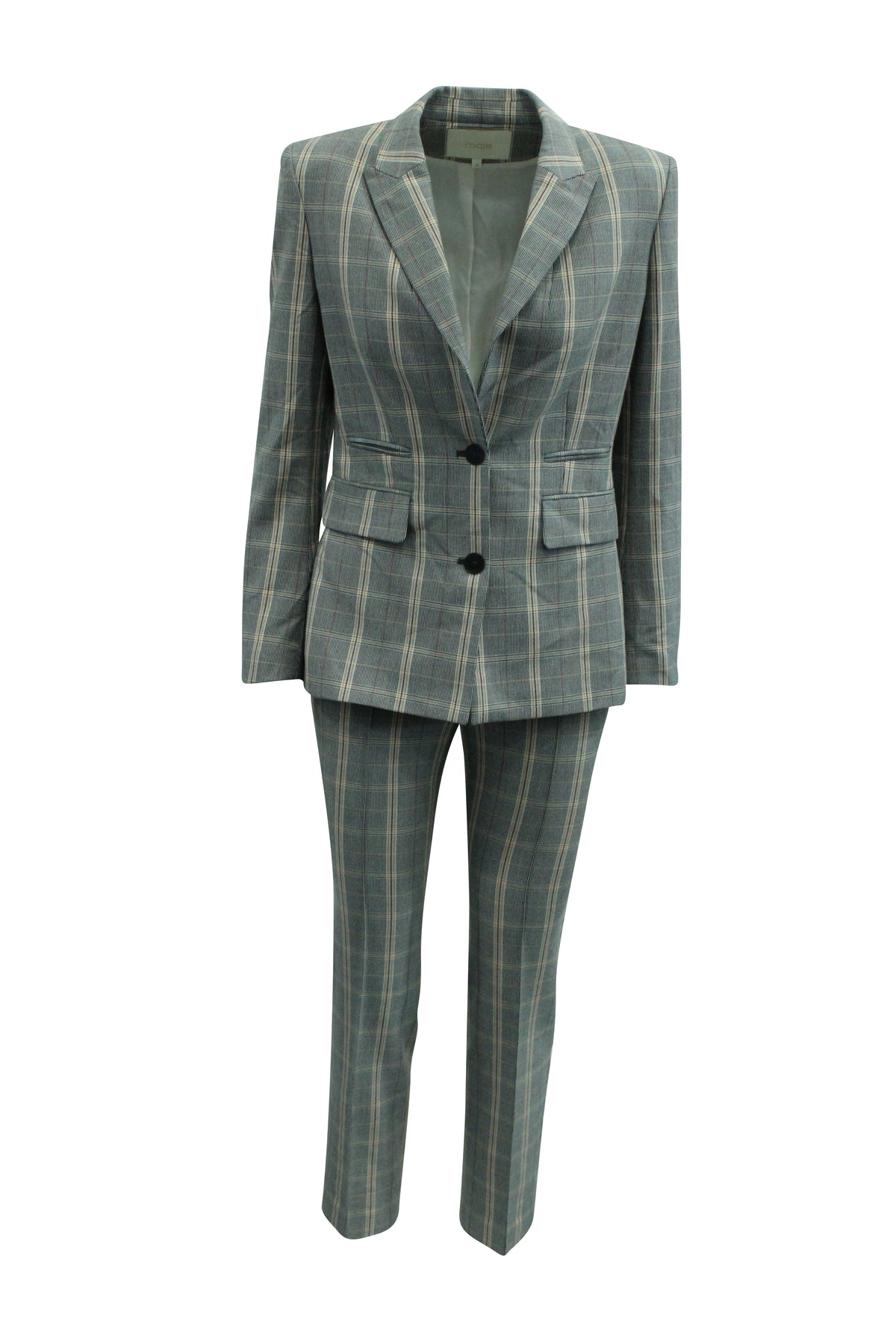 Maje Karierter Blazer und Hose aus grauer Wolle