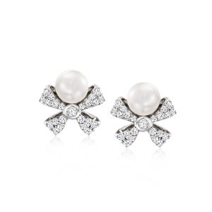 Ross-Simons 5mm Cultured Pearl and . Diamond Schleifendetail Ohrringe in Sterling Silber