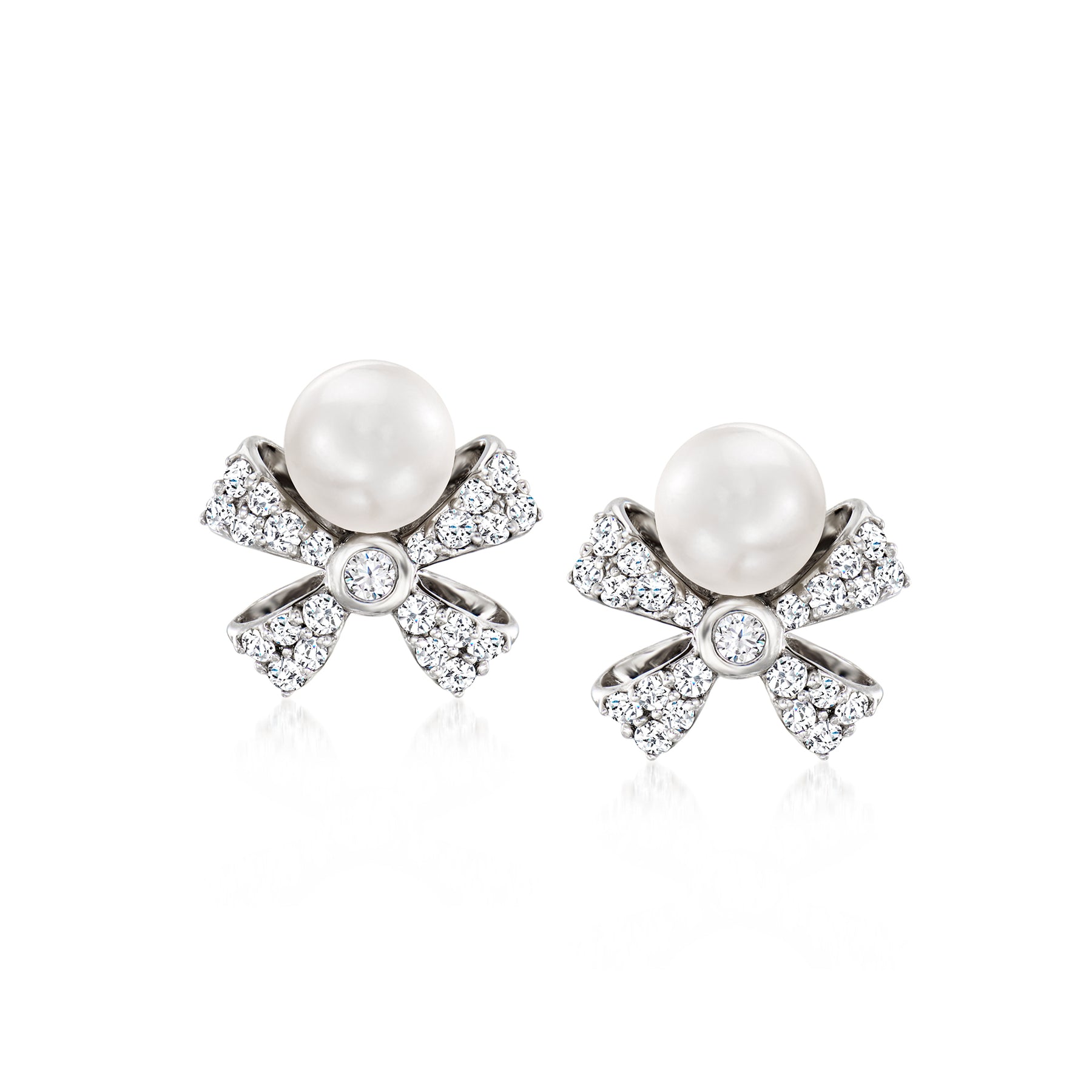 Ross-Simons 5mm Zuchtperle und. Diamant Bogen Ohrringe in Sterling Silber