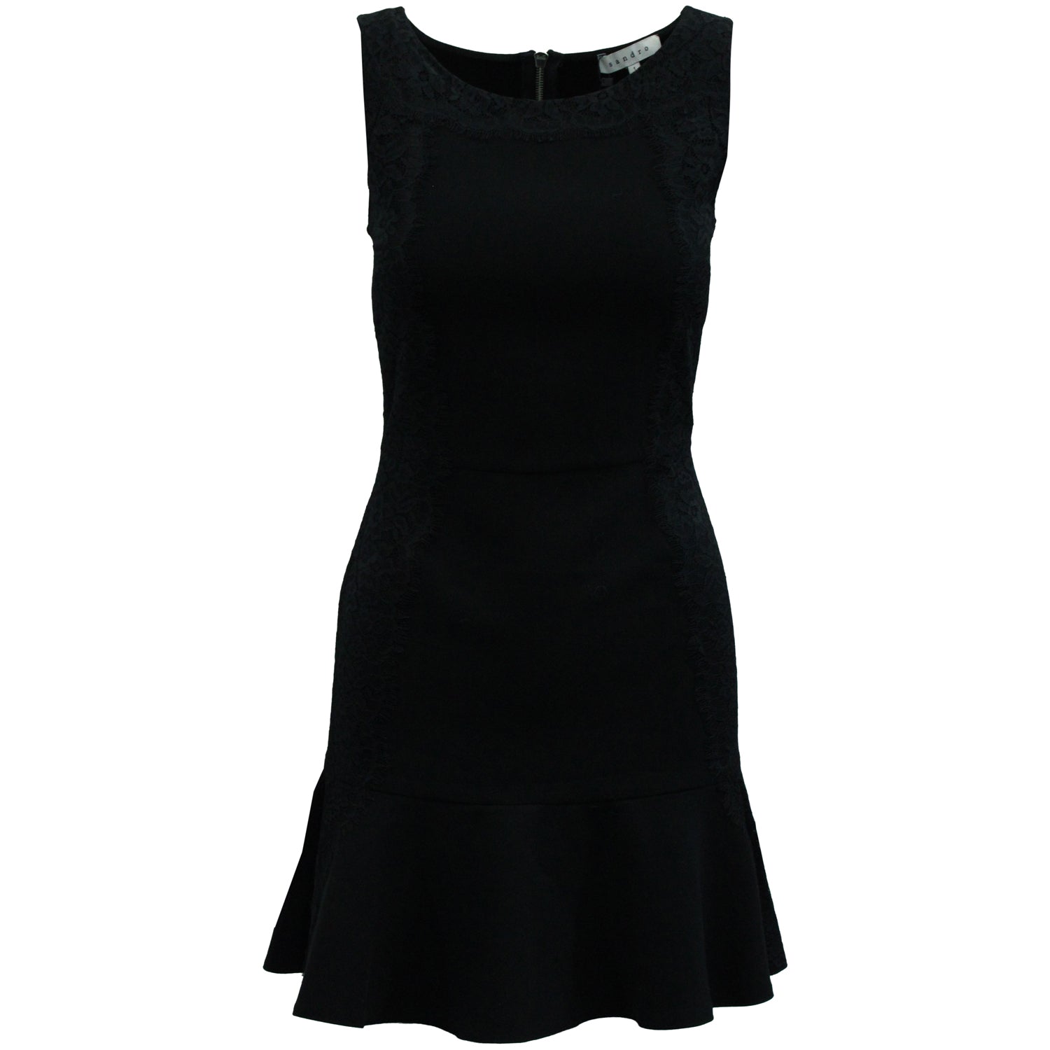 Sandro Paris Ärmelloses Kleid aus schwarzem Polyester mit Spitze