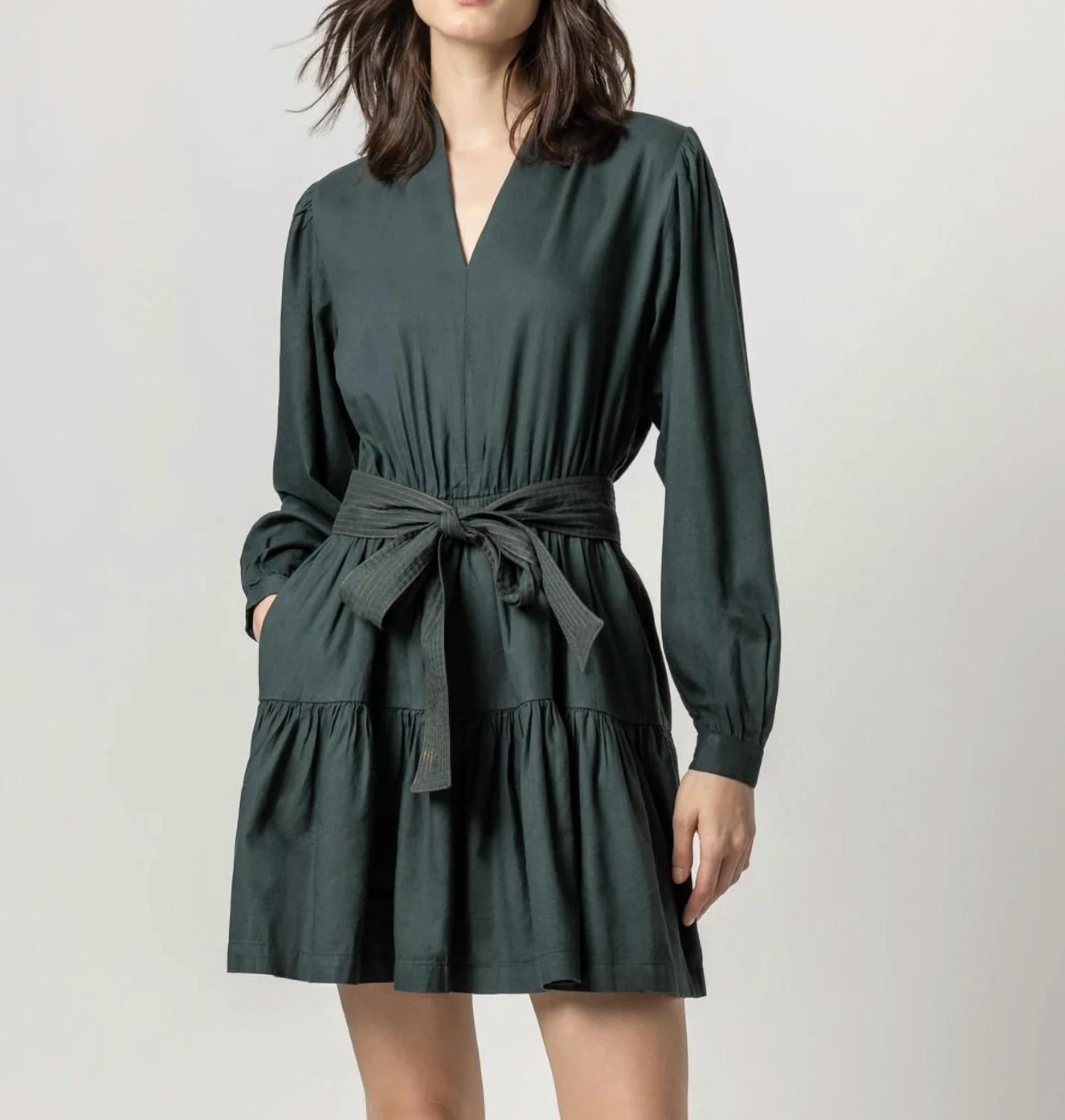 Lange Ärmel Split Neck Peplum Kleid in Ulme