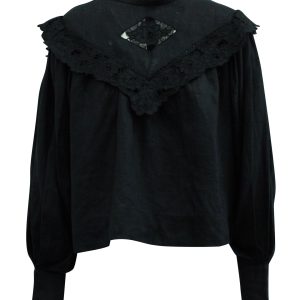 Isabel Marant Étoile Elija Dolman-Sleeve Blouse in schwarzes Leinen 7833152225340
