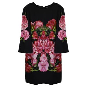 Dolce & Gabbana Rose Print Crepe Shift Kleid in schwarzer Viskose 7833159958588