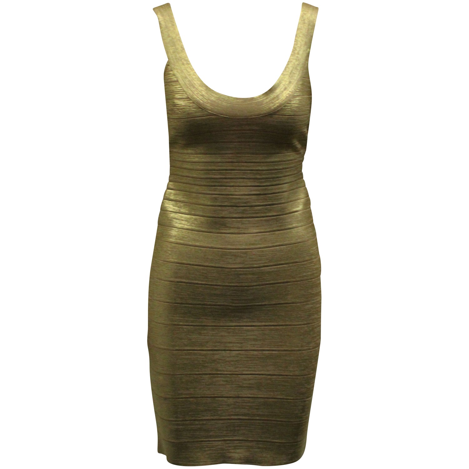 Herve Leger weiter Rundhalsausschnitt Bandage Foil Kleid aus Gold Viskose