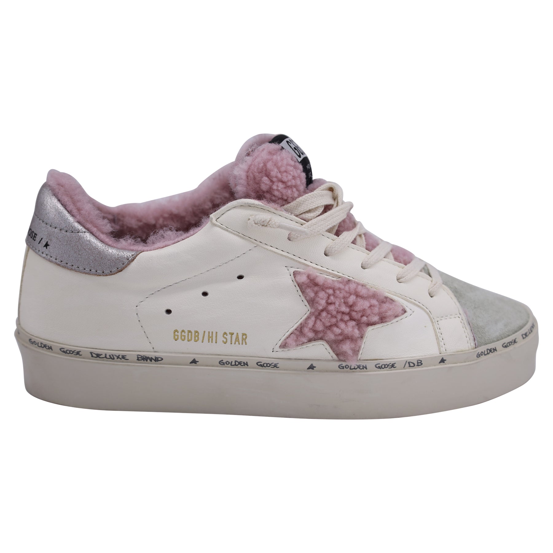 Golden Goose Hi Star mit Shearling Low-Top Sneaker aus weißem Leder