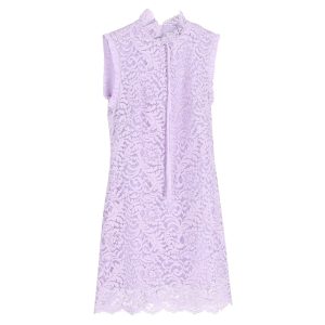 Sandro Paris Mini golda Band Detail Spitze Kleid in lila Baumwolle 7833169592380