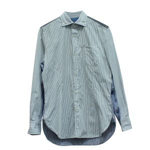 Junya Watanabe x Comme Des Garcon Gestreiftes Knopf-Daunenhemd aus blauer Baumwolle 7833152651324