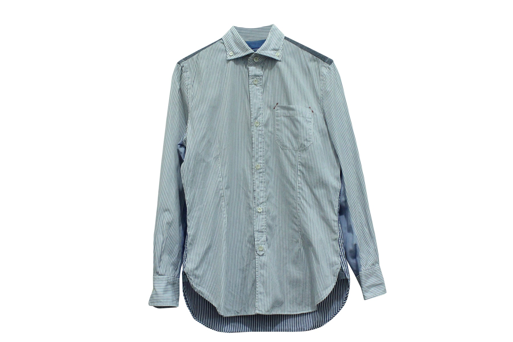 Junya Watanabe x Comme Des Garcon gestreiftes Hemd mit Knopfleiste aus blauer Baumwolle