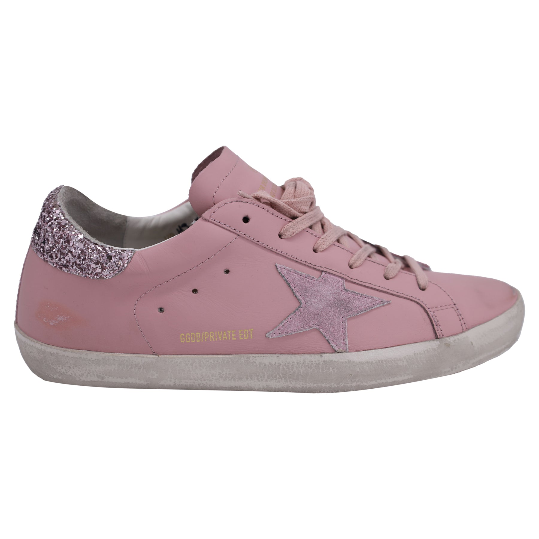 Golden Goose Super-Star mit Glitzer Heel Tab Low-Top Sneaker aus rosa Leder