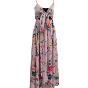 Diane Von Furstenberg Mit Blumenmuster vordere Krawatte Kleid in lila Seide