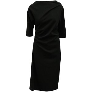 Dries Van Noten gerafftes Midikleid aus schwarzer Wolle 7833171853372