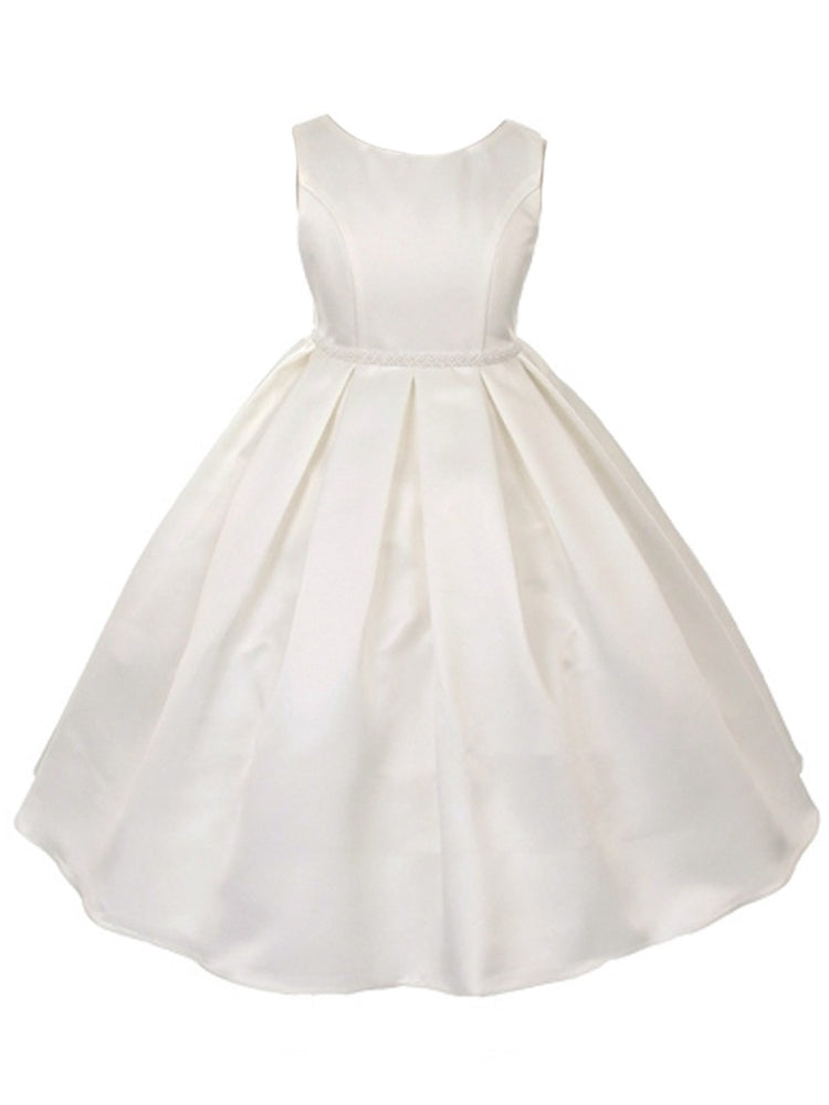 Kleine Mädchen Elfenbein Perle Besatz klassisch Plissee Blumenmädchen Kleid 2-6