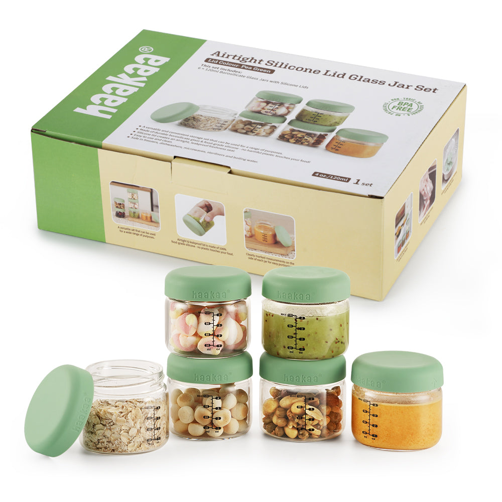 Haakaa Versiegeltes Glas Aufbewahrungsglas Set – 6 x 4 oz Gläser