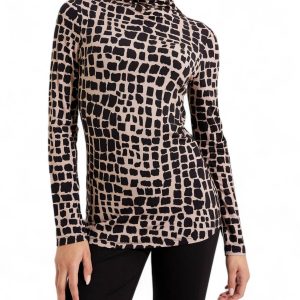 Mock Neck Animal Print Top in schwarz/latte 7704735612988