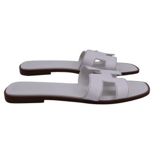 Hermès Oran Flat Slides in weißes Leder 7833153994812
