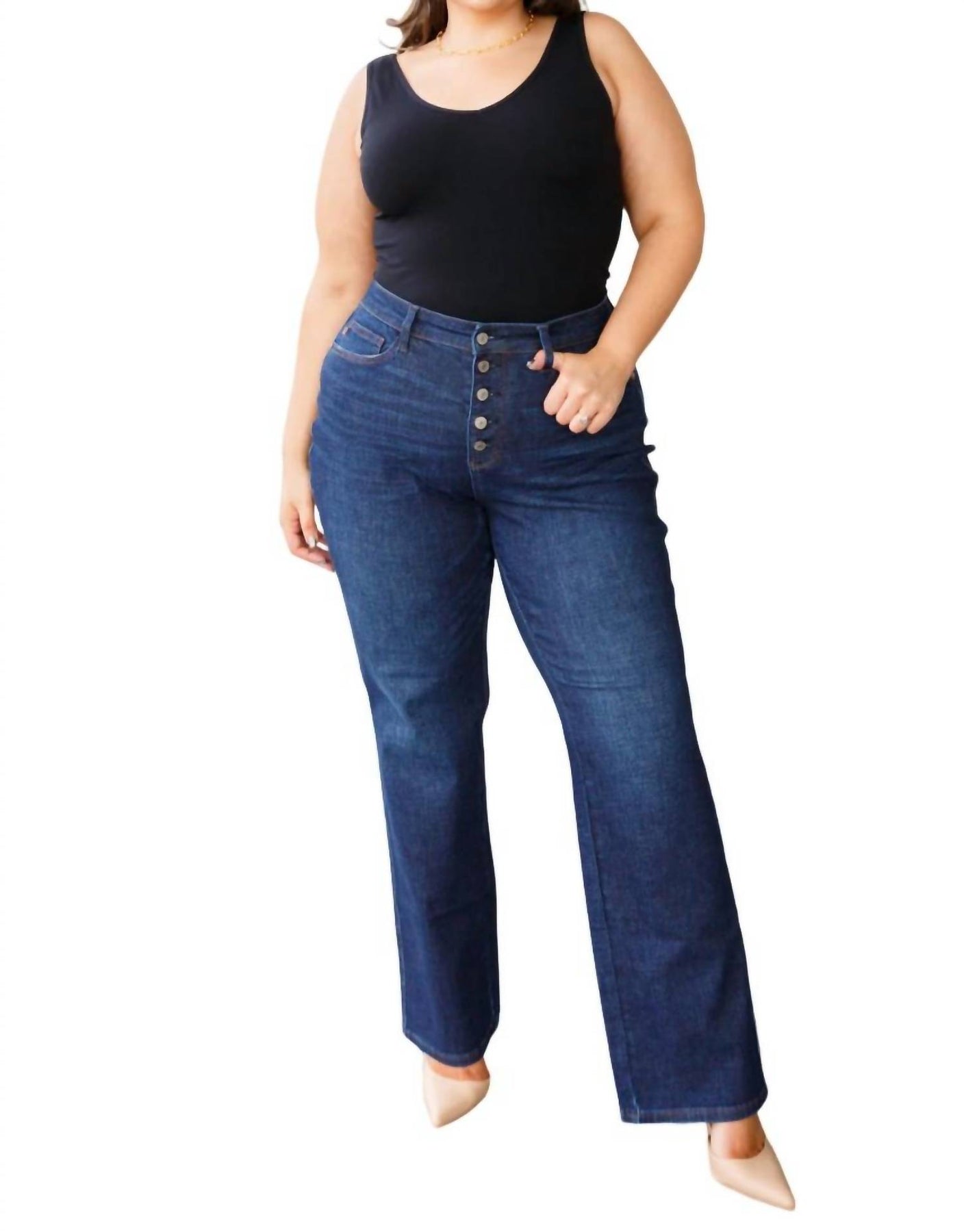 Gerade Jeans mit hohem Stehkragen in dunkel Wash