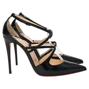 Christian Louboutin Crossfliketa Pumps mit Spitze aus schwarzem Lackleder
