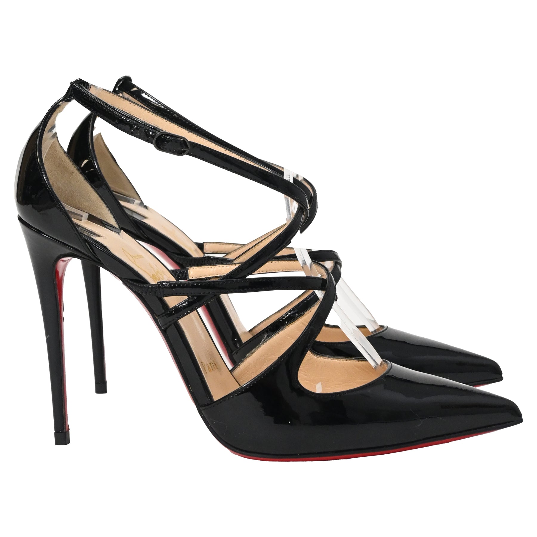 Christian Louboutin Crossfliketa Pumps mit Spitze aus schwarzem Lackleder