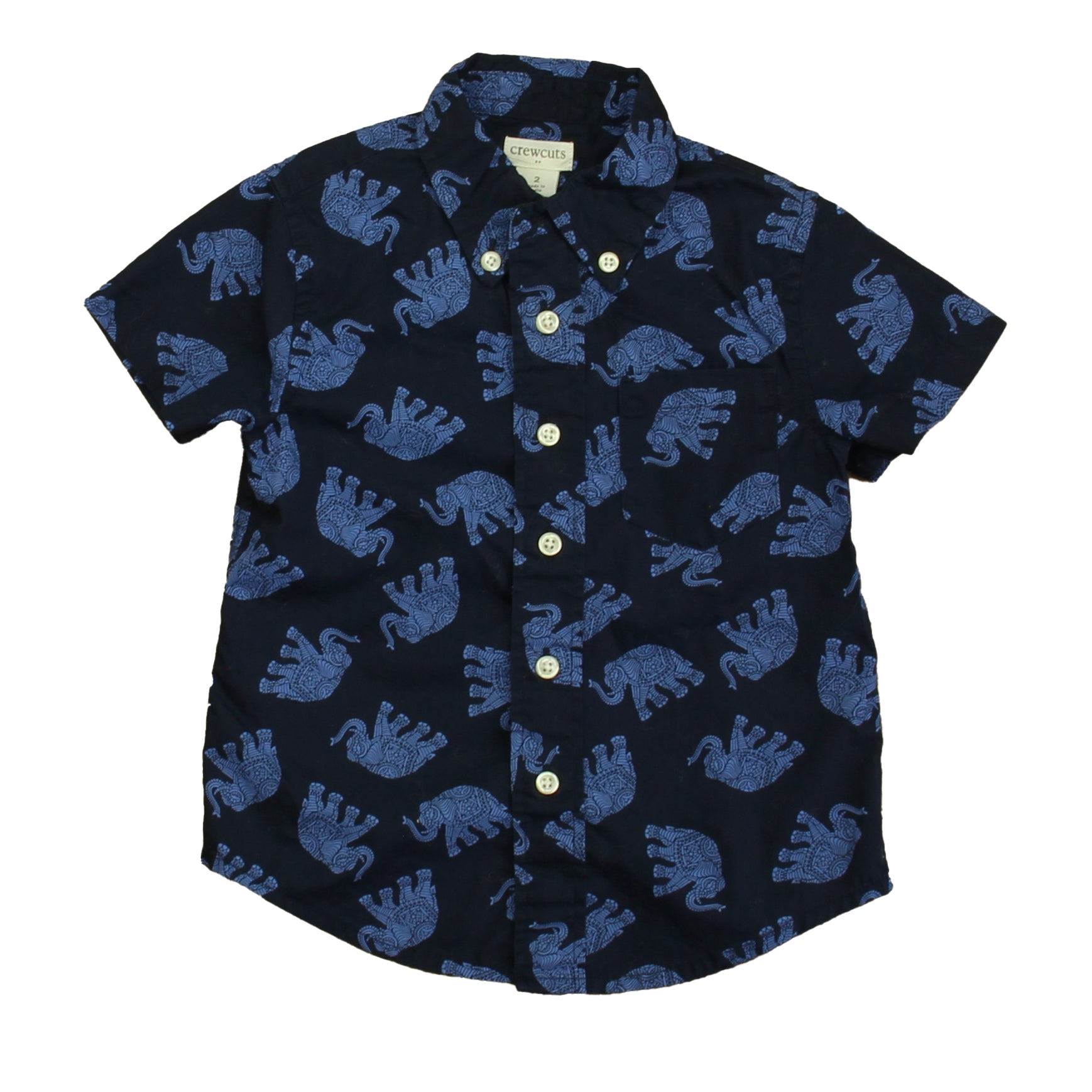 Crewcuts Jungen Dunkelblau Elephants Knopf unten Kurzarm