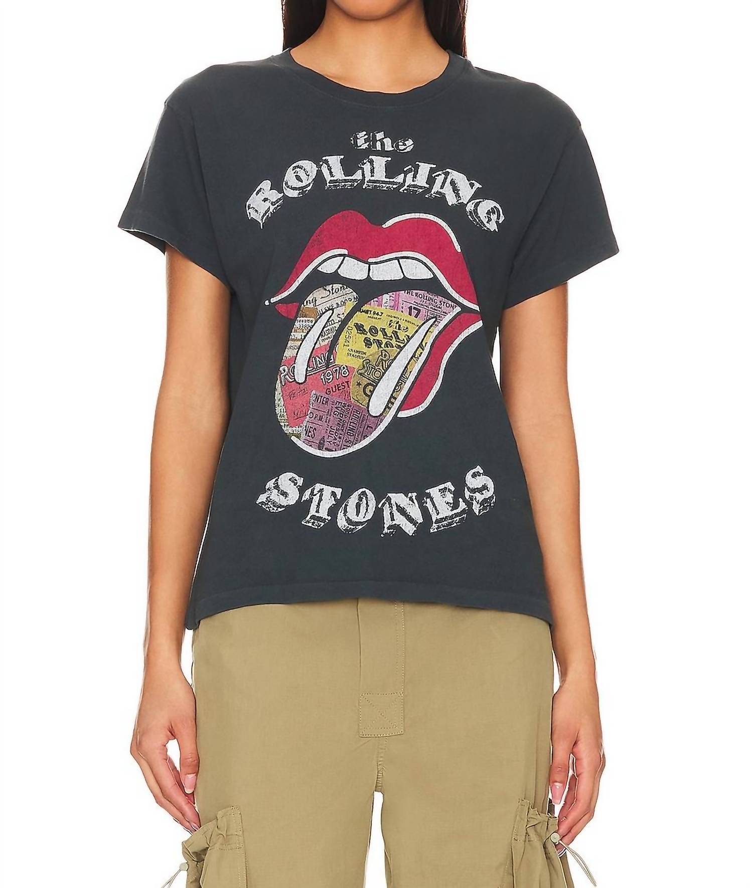 Rolling Stones Ticket Fill Tongue Tour T-Shirt in Vintage Schwarz